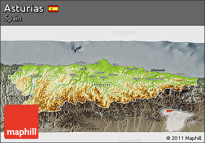 Physical 3D Map of Asturias, darken, semi-desaturated