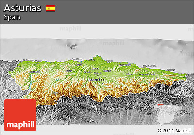 Physical 3D Map of Asturias, desaturated