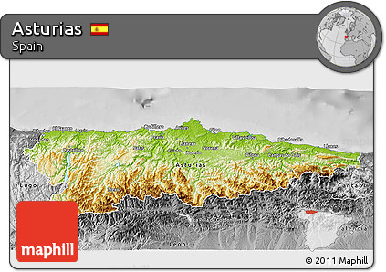 Physical 3D Map of Asturias, desaturated