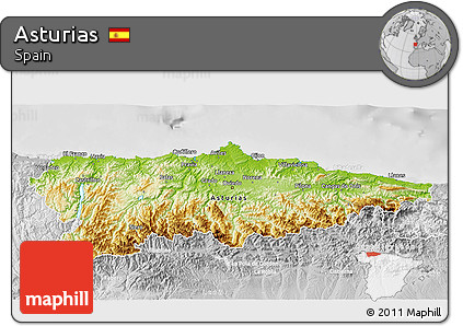 Physical 3D Map of Asturias, lighten, desaturated