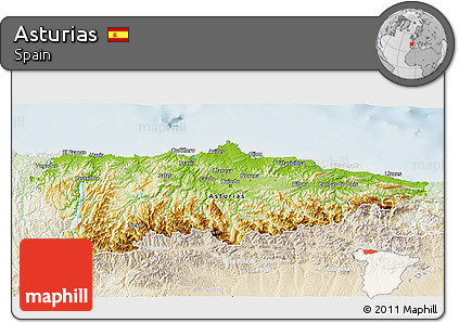 Physical 3D Map of Asturias, lighten