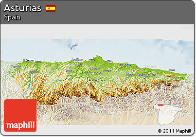 Physical 3D Map of Asturias, lighten