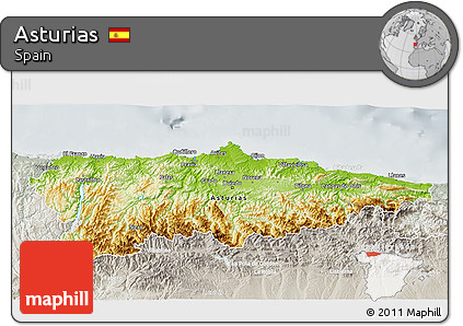 Physical 3D Map of Asturias, lighten, semi-desaturated