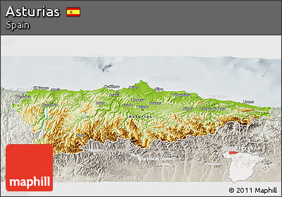 Physical 3D Map of Asturias, lighten, semi-desaturated