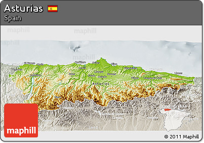 Physical 3D Map of Asturias, lighten, semi-desaturated