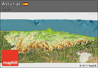 Physical 3D Map of Asturias, satellite outside
