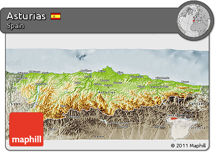 Physical 3D Map of Asturias, semi-desaturated