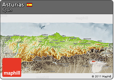 Physical 3D Map of Asturias, semi-desaturated