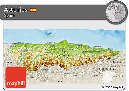 Physical 3D Map of Asturias, shaded relief outside