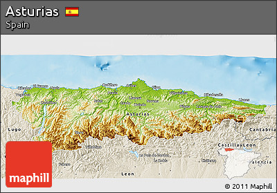 Physical 3D Map of Asturias, shaded relief outside