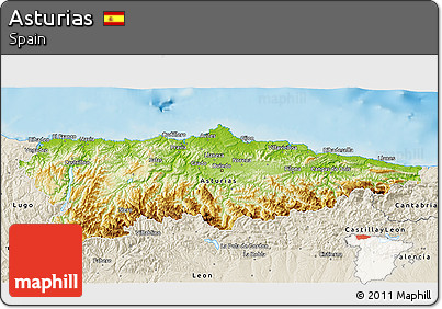 Physical 3D Map of Asturias, shaded relief outside