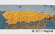 Political 3D Map of Asturias, darken, semi-desaturated