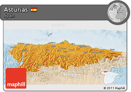 Political 3D Map of Asturias, lighten