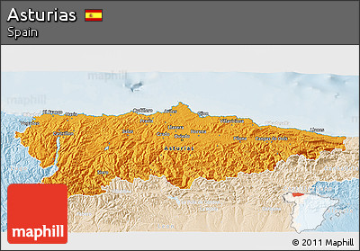 Political 3D Map of Asturias, lighten