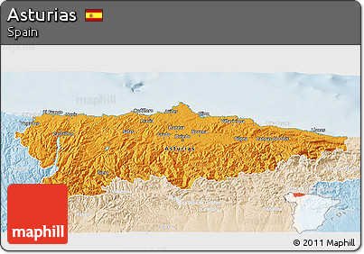 Political 3D Map of Asturias, lighten