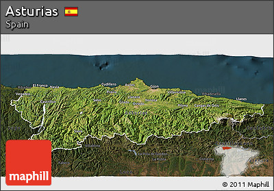 Satellite 3D Map of Asturias, darken