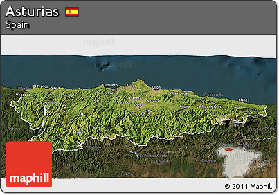 Satellite 3D Map of Asturias, darken