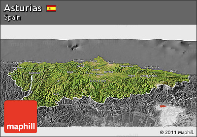 Satellite 3D Map of Asturias, desaturated