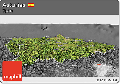 Satellite 3D Map of Asturias, desaturated
