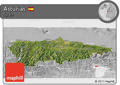 Satellite 3D Map of Asturias, lighten, desaturated