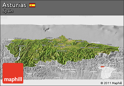 Satellite 3D Map of Asturias, lighten, desaturated