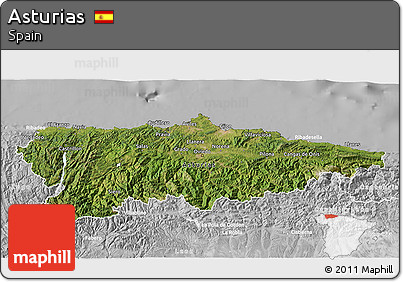 Satellite 3D Map of Asturias, lighten, desaturated
