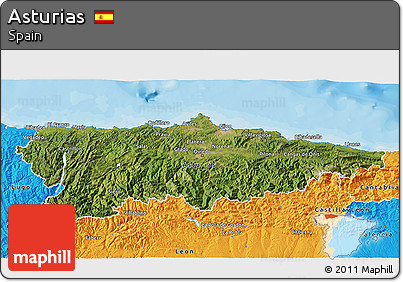 Satellite 3D Map of Asturias, political outside