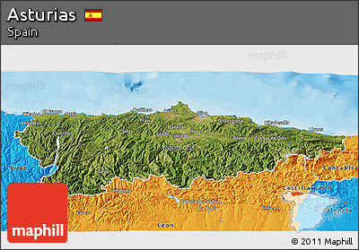 Satellite 3D Map of Asturias, political outside