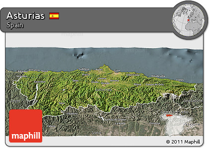 Satellite 3D Map of Asturias, semi-desaturated