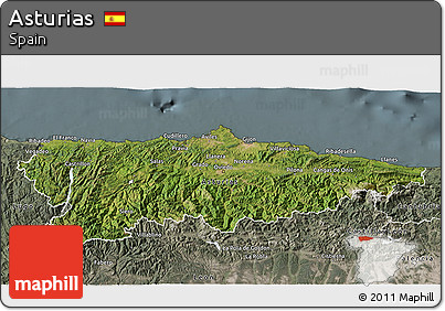 Satellite 3D Map of Asturias, semi-desaturated