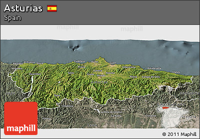 Satellite 3D Map of Asturias, semi-desaturated