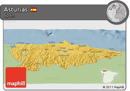 Savanna Style 3D Map of Asturias, single color outside
