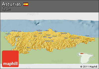Savanna Style 3D Map of Asturias, single color outside