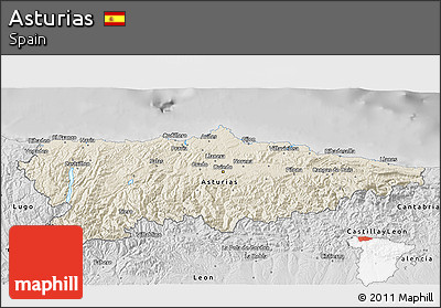 Shaded Relief 3D Map of Asturias, desaturated