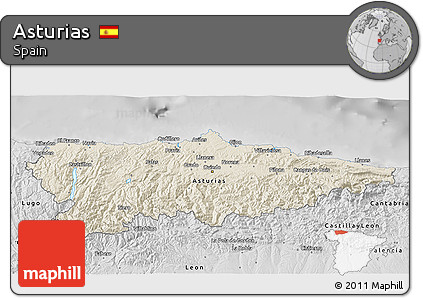 Shaded Relief 3D Map of Asturias, desaturated