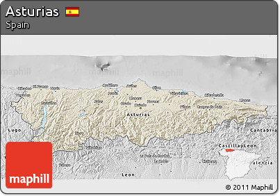 Shaded Relief 3D Map of Asturias, desaturated