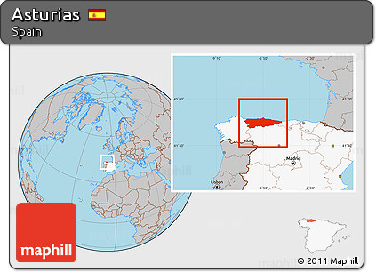 Gray Location Map of Asturias, highlighted country