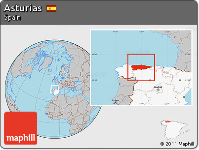 Gray Location Map of Asturias, highlighted country