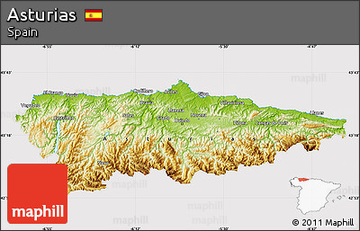Physical Map of Asturias, cropped outside