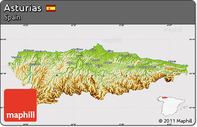 Physical Map of Asturias, cropped outside