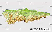 Physical Map of Asturias, cropped outside