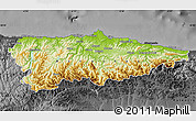 Physical Map of Asturias, darken, desaturated