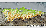 Physical Map of Asturias, darken, semi-desaturated