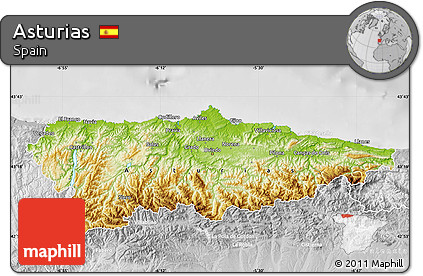 Physical Map of Asturias, lighten, desaturated