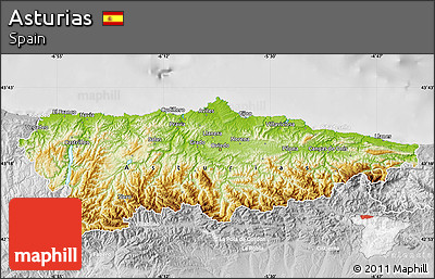 Physical Map of Asturias, lighten, desaturated