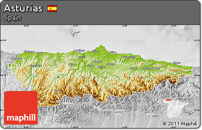 Physical Map of Asturias, lighten, desaturated