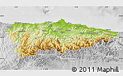 Physical Map of Asturias, lighten, desaturated