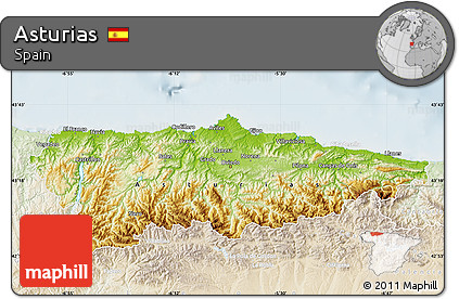Physical Map of Asturias, lighten