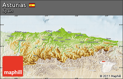 Physical Map of Asturias, lighten