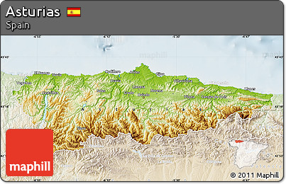 Physical Map of Asturias, lighten